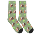 Clover & Dog Face Socks in Sage Green — personalized dog photo design