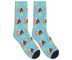 Clover & Dog Face Socks in Sky Blue — personalized dog photo design