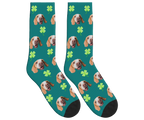 Clover & Dog Face Socks in Teal — personalized dog photo design