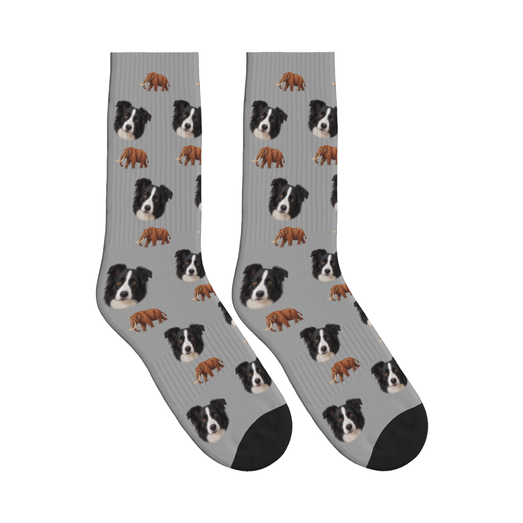 Mastodon Dog Face Socks in Silver Gray with a custom dog photo
