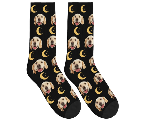 Moons & Pup Faces Socks - Black / Crew Socks