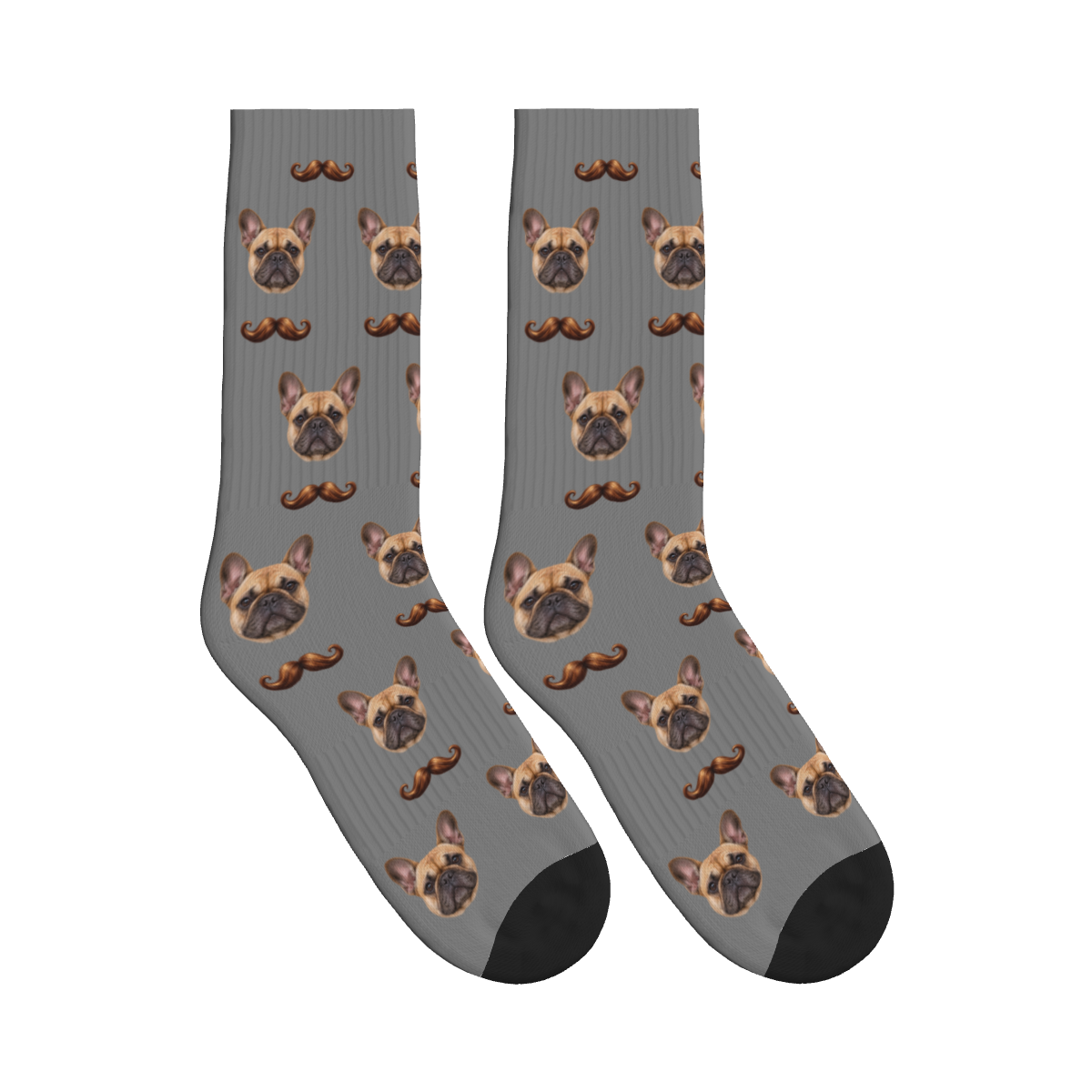 Mustache Dog Face Socks in Gray with a custom dog photo