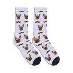 Mustache Dog Face Socks in Lavender with a custom dog photo