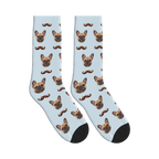 Mustache Dog Face Socks in Powder Blue with a custom dog photo