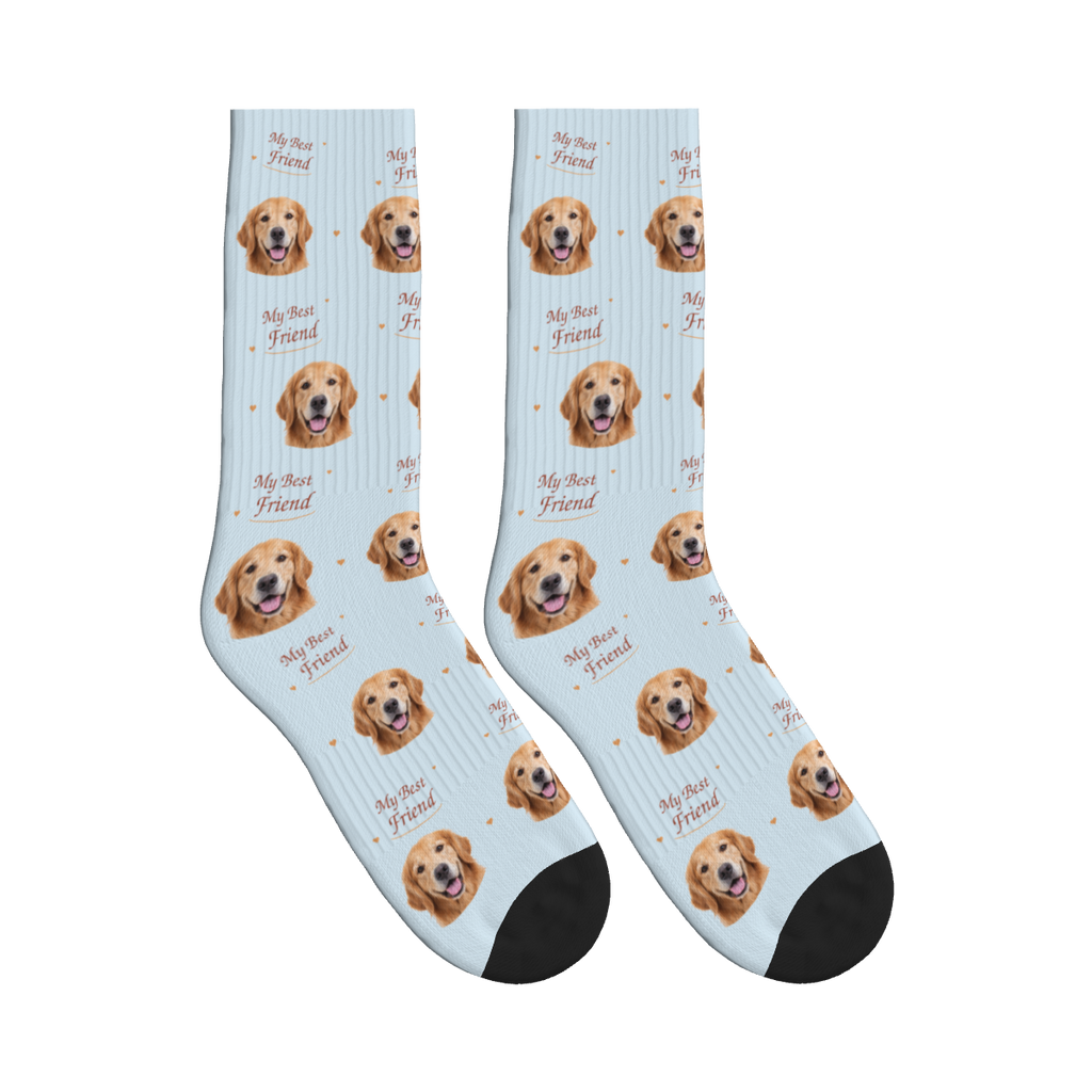 My Best Friend Dog Face Socks in Powder Blue with a custom dog photo