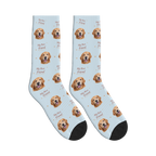 My Best Friend Dog Face Socks in Powder Blue with a custom dog photo
