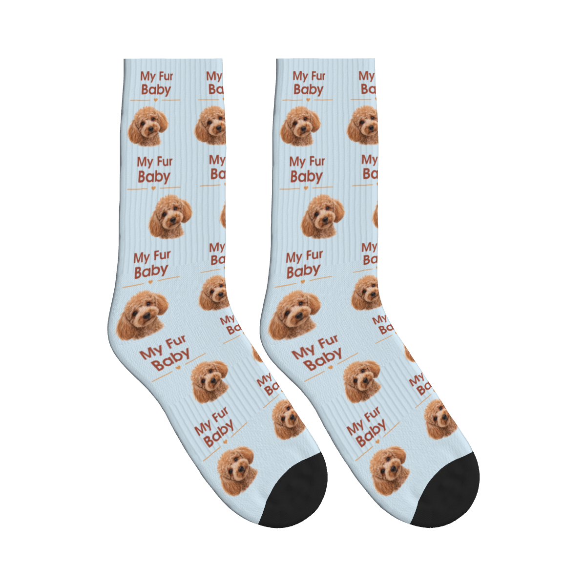 My Fur Baby Dog Face Socks in Powder Blue with a custom dog photo