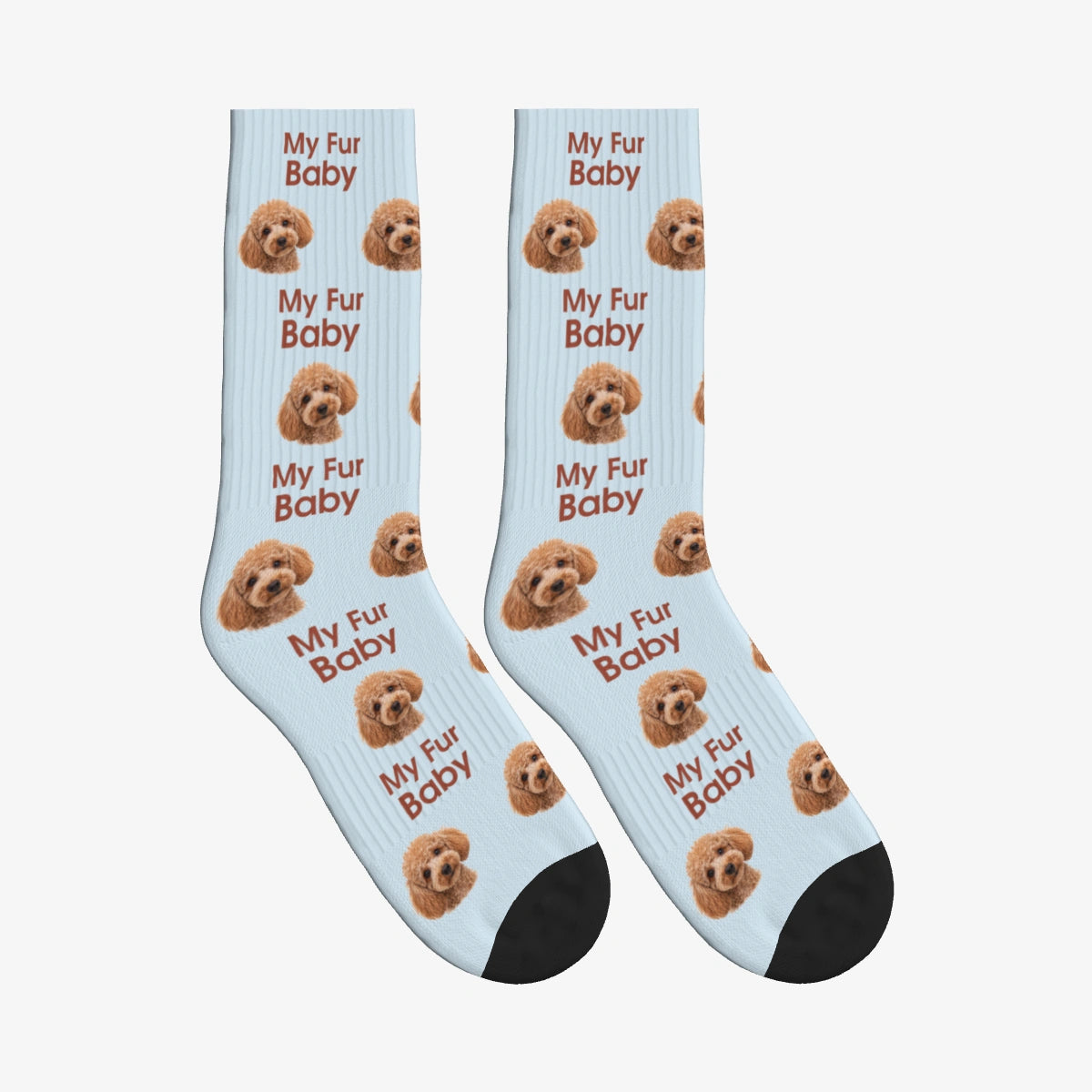 My Fur Baby Dog Face Socks in Powder Blue with a custom dog photo
