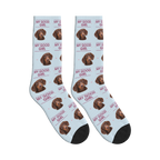 My Good Girl Dog Face Socks in Powder Blue with a custom dog photo