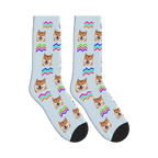 Neon Chevron Dog Face Socks in Powder Blue with a custom dog photo