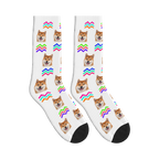 Neon Chevron Dog Face Socks in White with a custom dog photo