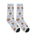 Never Walk Alone Dog Face Socks in Powder Blue with a custom dog photo