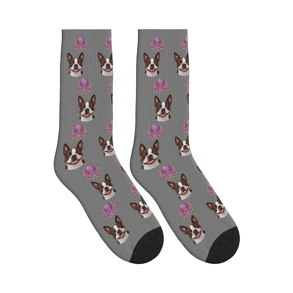 Octopus Friend Dog Face Socks in Gray with a custom dog photo