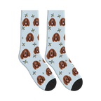 Paper Pinwheel Dog Face Socks in Powder Blue with a custom dog photo