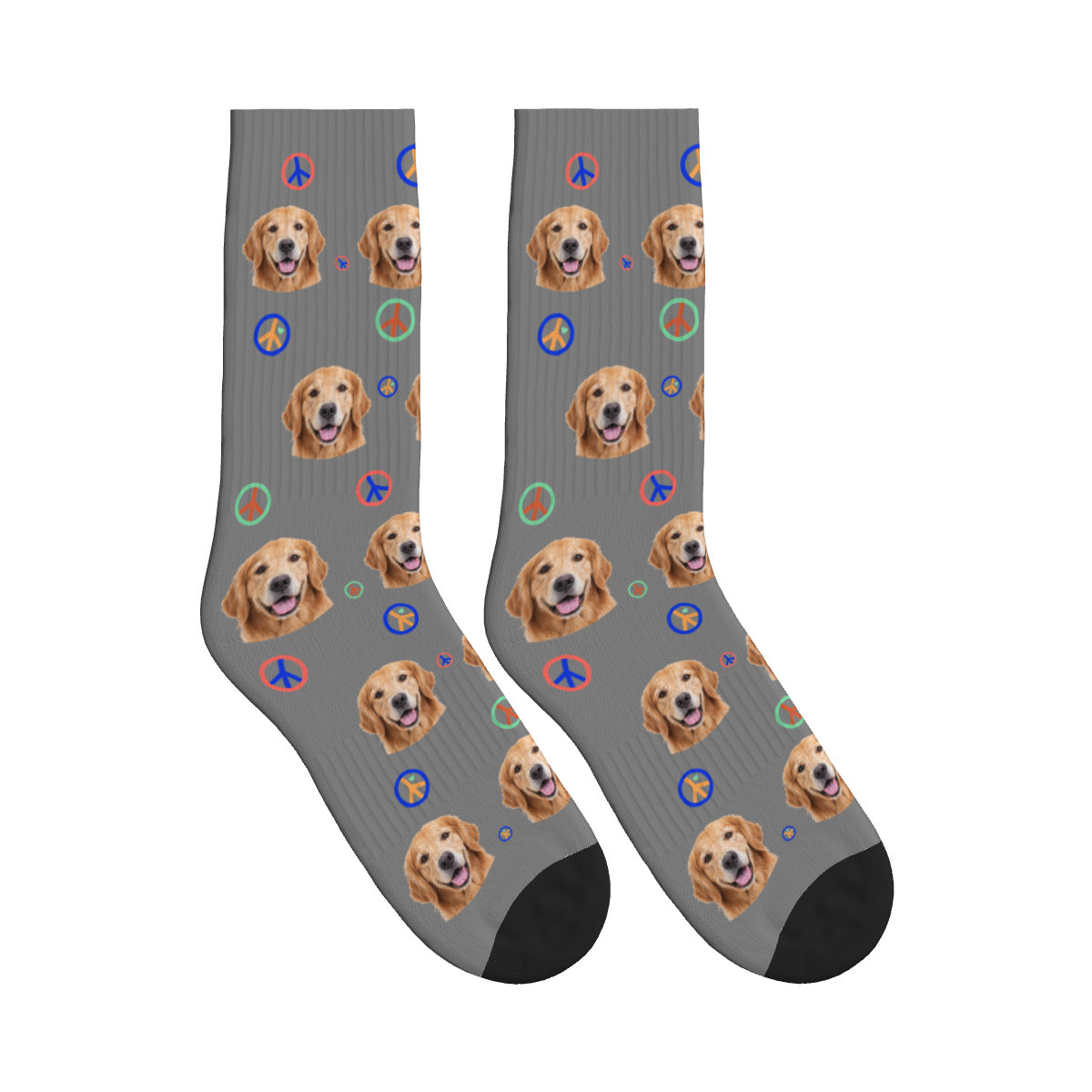 Peace Dog Face Socks in Gray with a custom dog photo