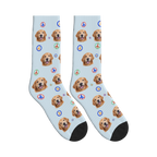 Peace Dog Face Socks in Powder Blue with a custom dog photo