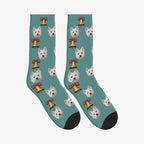 Liberty Bell Dog Face Socks in Dusty Teal with a custom dog photo