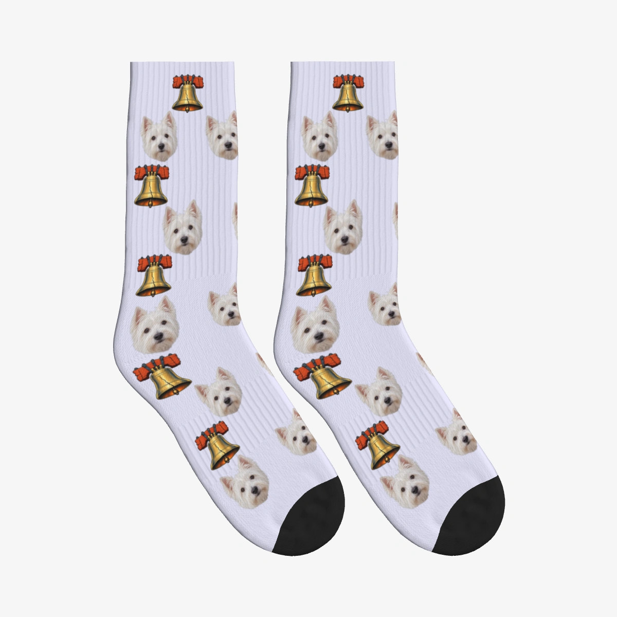 Liberty Bell Dog Face Socks in Lavender with a custom dog photo