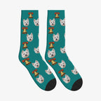 Liberty Bell Dog Face Socks in Teal with a custom dog photo