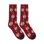 Pickleball Paddles Dog Face Socks in Burgundy with a custom dog photo