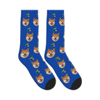 Pickleball Paddles Dog Face Socks in Cobalt Blue with a custom dog photo