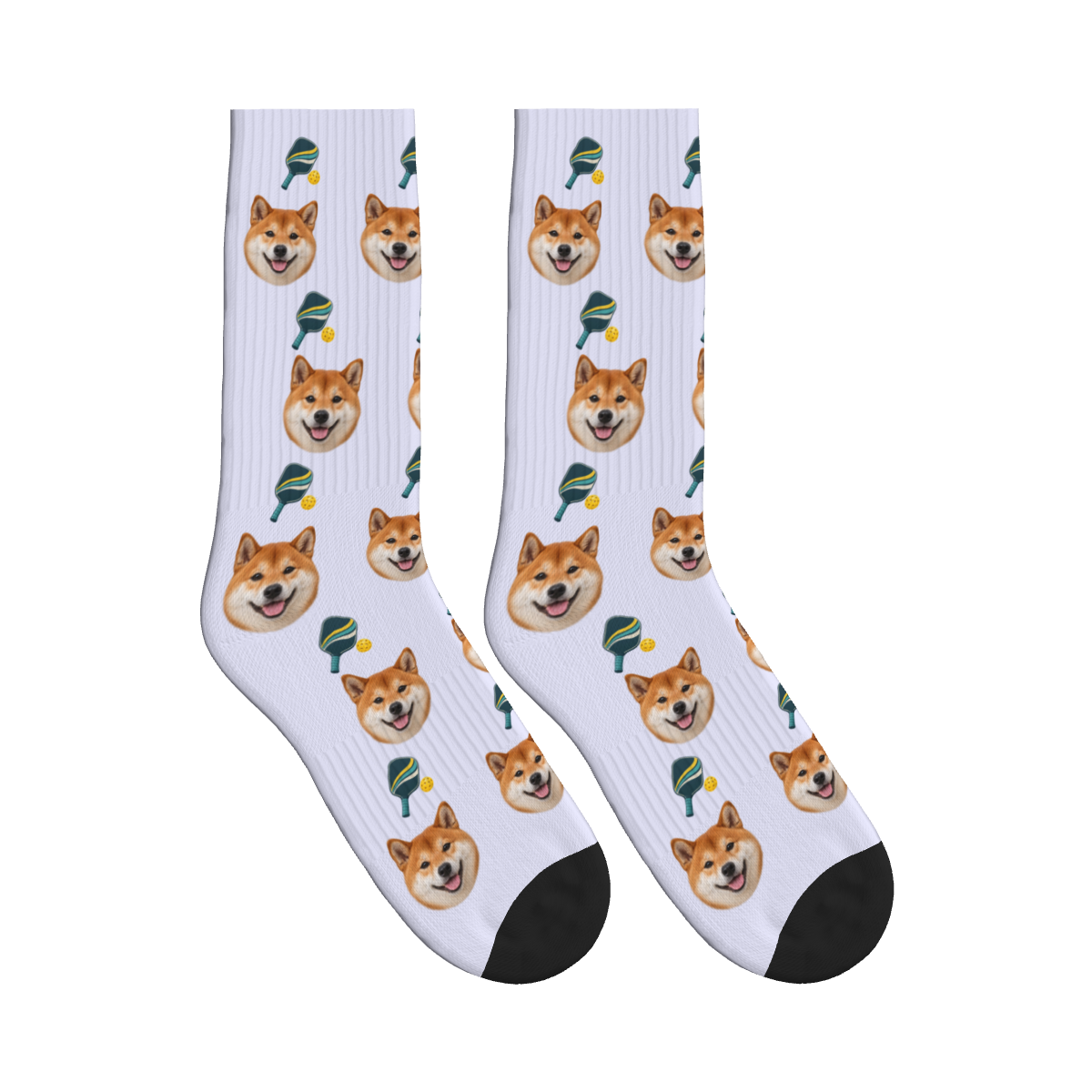Pickleball Paddles Dog Face Socks in Lavender with a custom dog photo