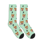 Pickleball Paddles Dog Face Socks in Mint Green with a custom dog photo