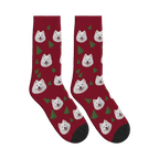 Pine Tree Dog Face Socks in Burgundy with a custom dog photo