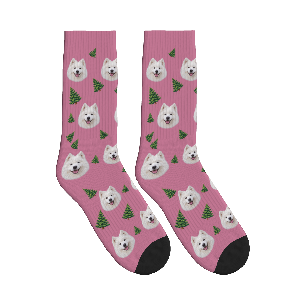 Pine Tree Dog Face Socks in Dusty Rose with a custom dog photo