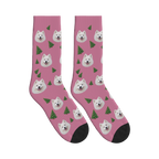 Pine Tree Dog Face Socks in Dusty Rose with a custom dog photo