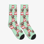 Polish Eagle Dog Face Socks in Mint Green with a custom dog photo