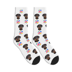Polka Dots Dog Face Socks in White with a custom dog photo