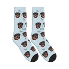 Pond Dragonfly Dog Face Socks in Powder Blue with a custom dog photo