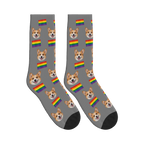 Pride Flags Dog Face Socks in Gray with a custom dog photo