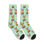 Pride Flags Dog Face Socks in Mint Green with a custom dog photo
