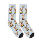 Pride Flags Dog Face Socks in Powder Blue with a custom dog photo