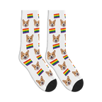 Pride Flags Dog Face Socks in White with a custom dog photo