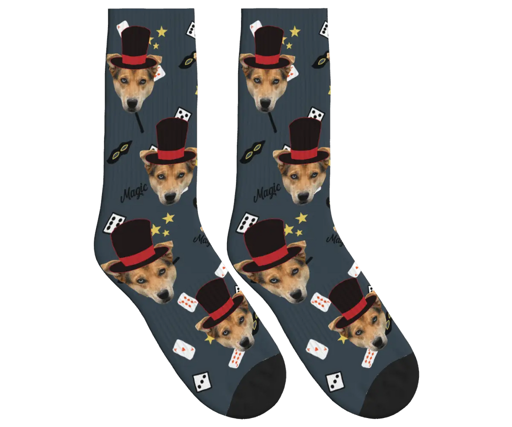 Puppy Magician Socks with Magic Elements - Charcoal Gray / Crew Socks
