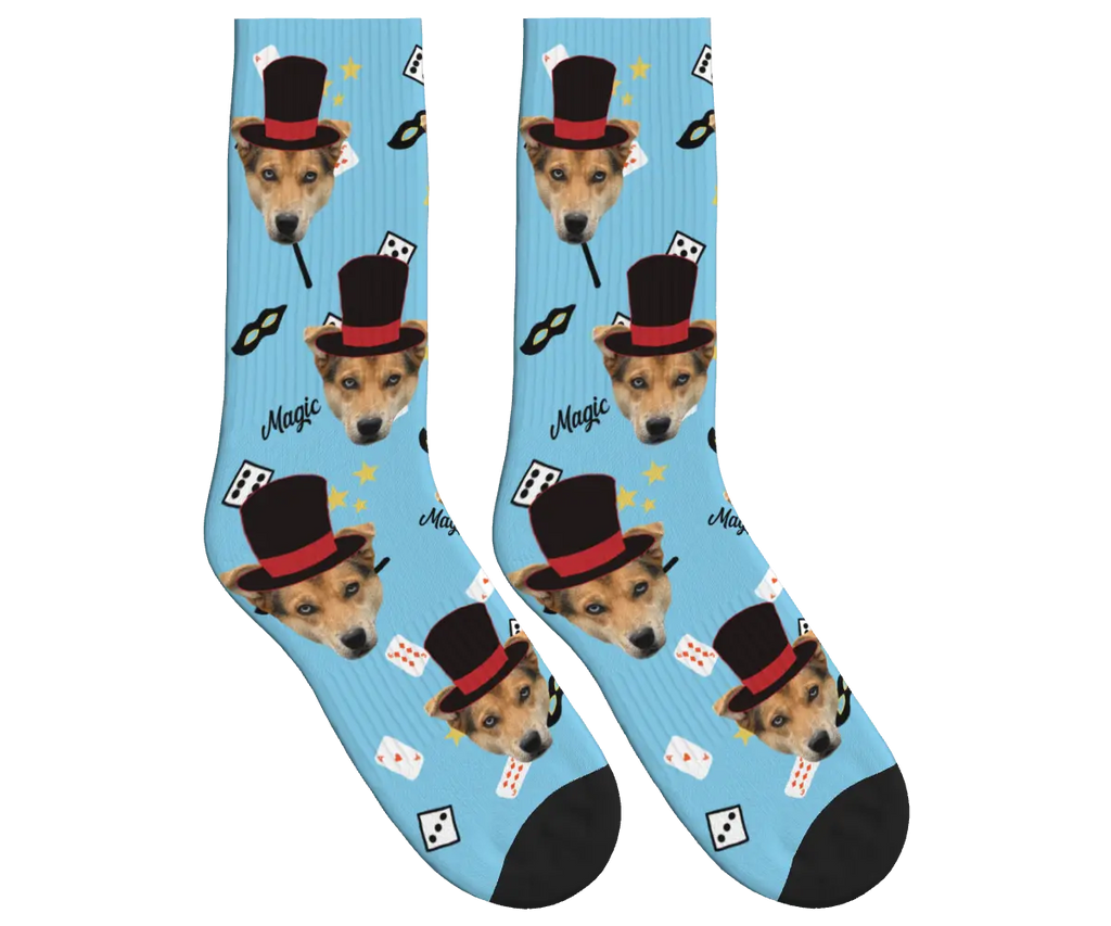 Puppy Magician Socks with Magic Elements - Sky Blue / Crew Socks