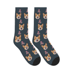 Retro Roller Skates Dog Face Socks in Charcoal Gray with a custom dog photo