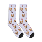 Retro Roller Skates Dog Face Socks in Lavender with a custom dog photo