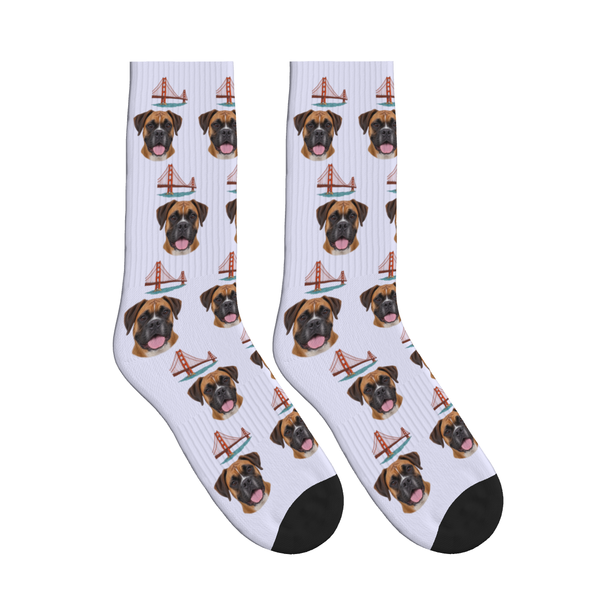 Golden Gate Bridge Dog Face Socks in Lavender with a custom dog photo