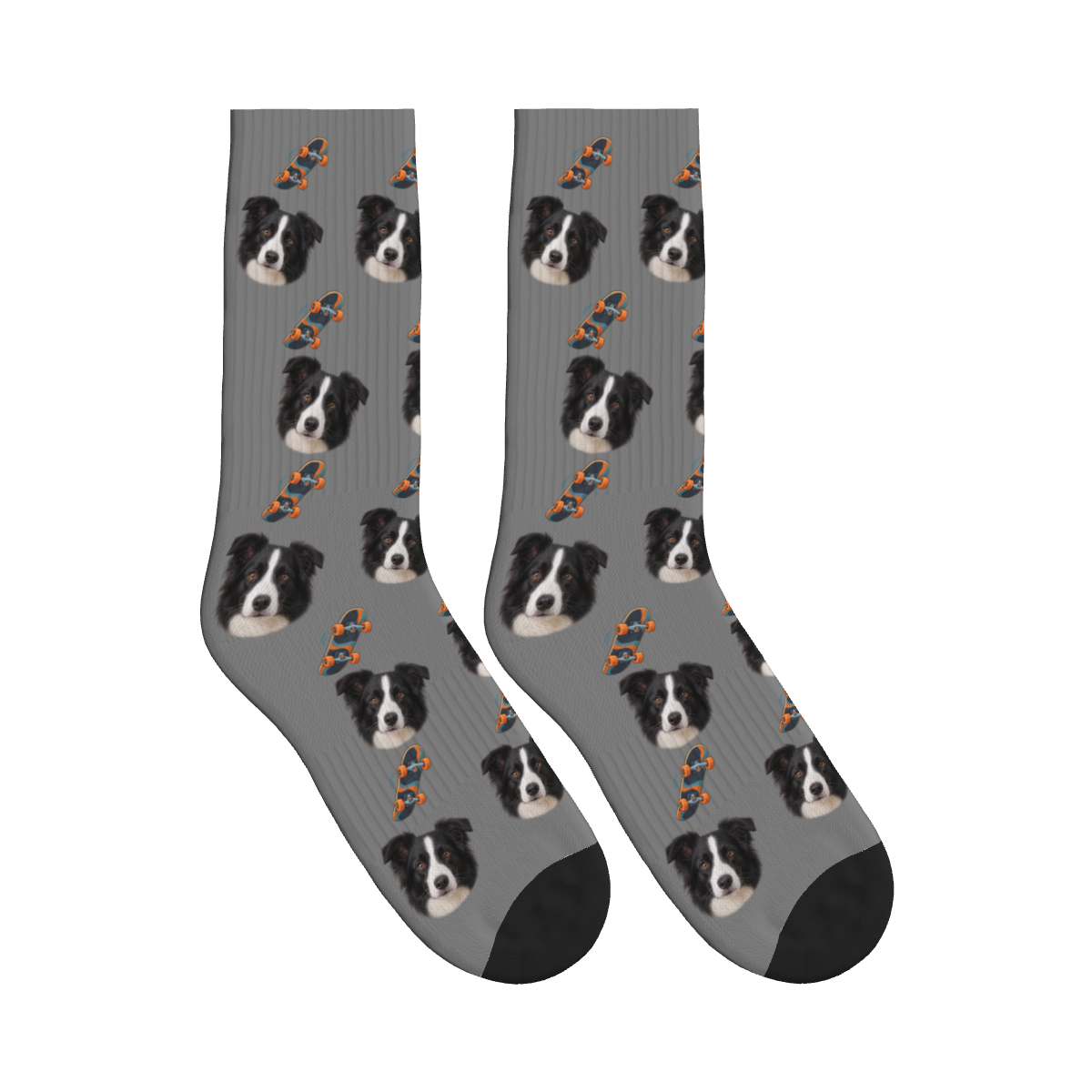 Skateboard Session Dog Face Socks in Gray with a custom dog photo