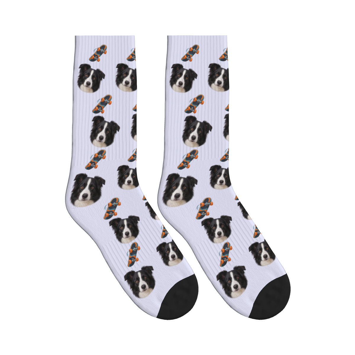 Skateboard Session Dog Face Socks in Lavender with a custom dog photo