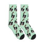 Skateboard Session Dog Face Socks in Mint Green with a custom dog photo
