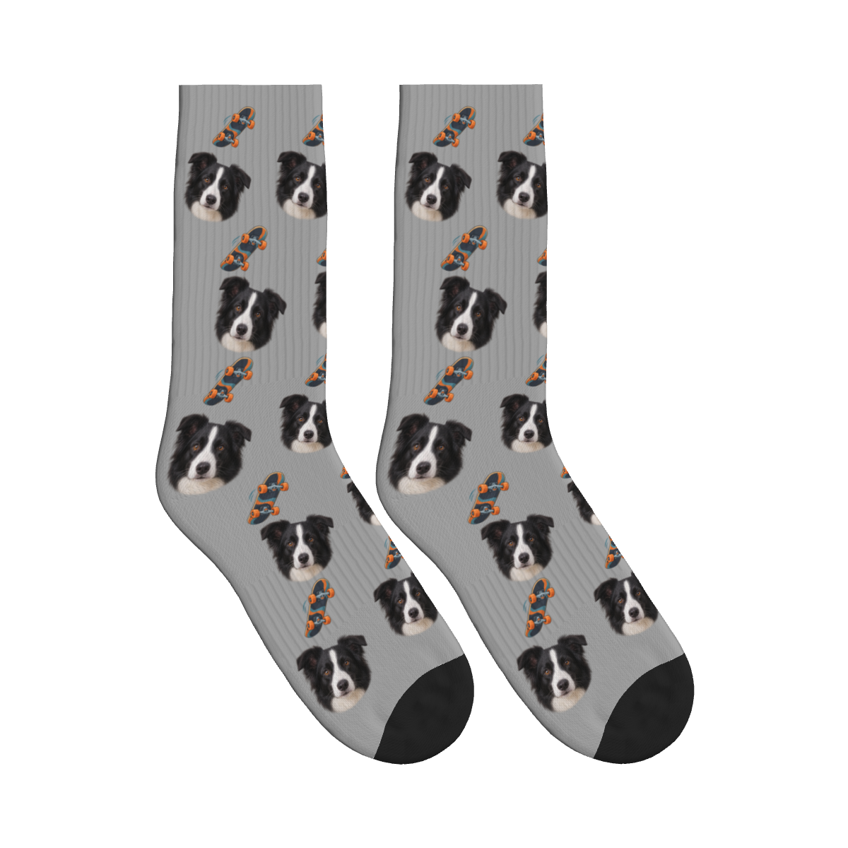 Skateboard Session Dog Face Socks in Silver Gray with a custom dog photo