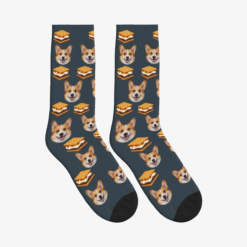 S'mores Dog Face Socks in Charcoal Gray with a custom dog photo