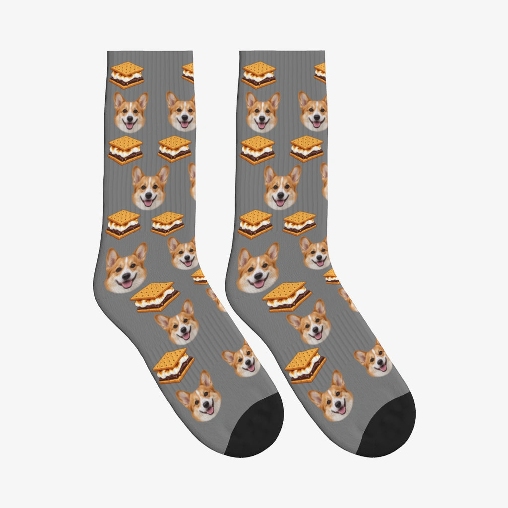 S'mores Dog Face Socks in Gray with a custom dog photo
