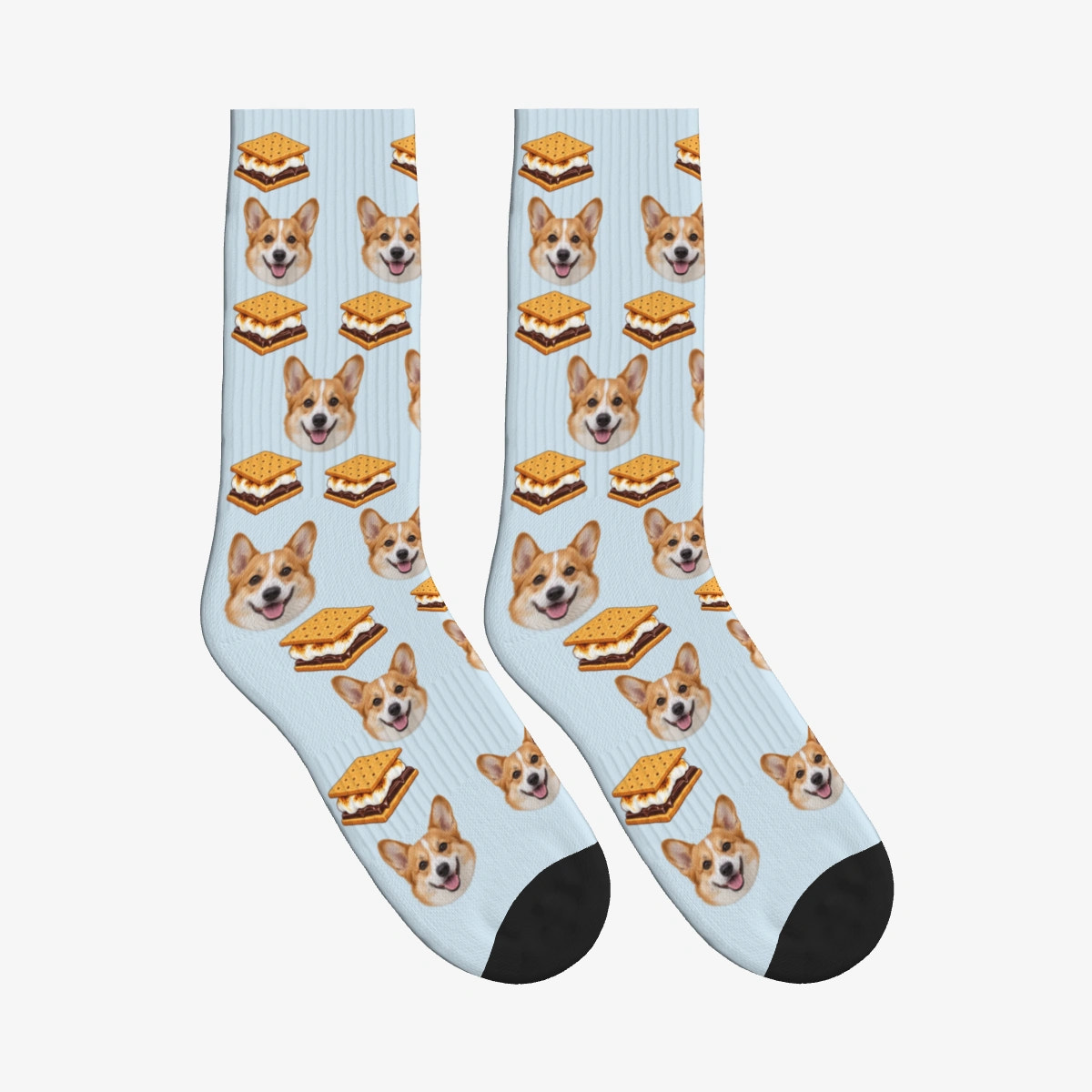 S'mores Dog Face Socks in Powder Blue with a custom dog photo
