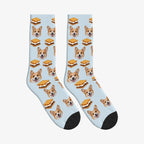 S'mores Dog Face Socks in Powder Blue with a custom dog photo
